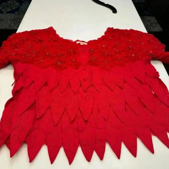 Vintage Red Embellished Intricate Neckline Short Sleeve Blouse Size 10 - Picture 7 of 14